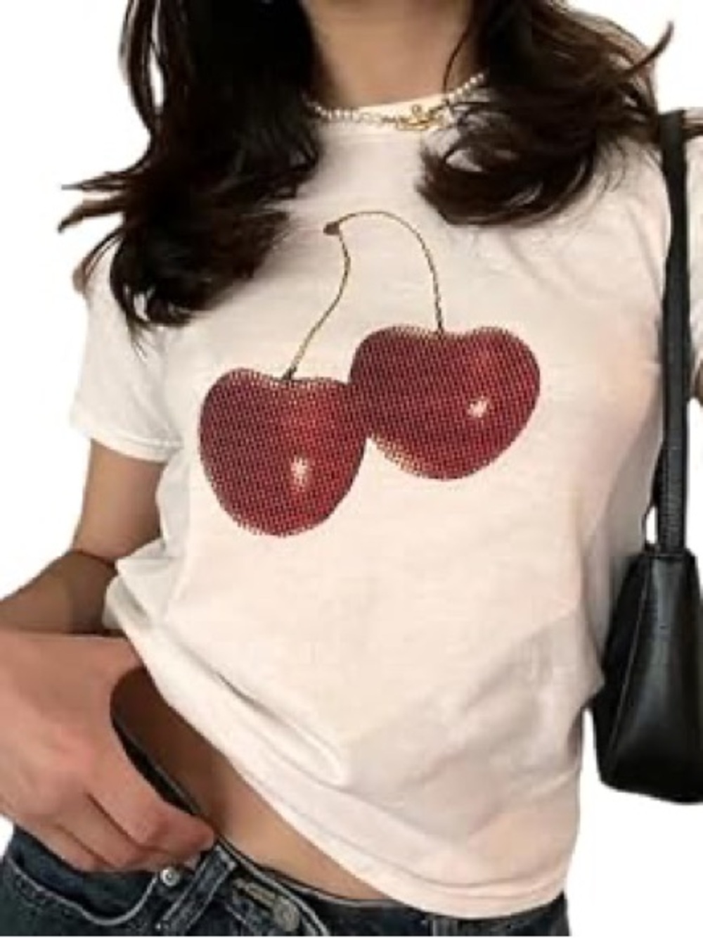 Cropped White Tee with Cherry Graphic